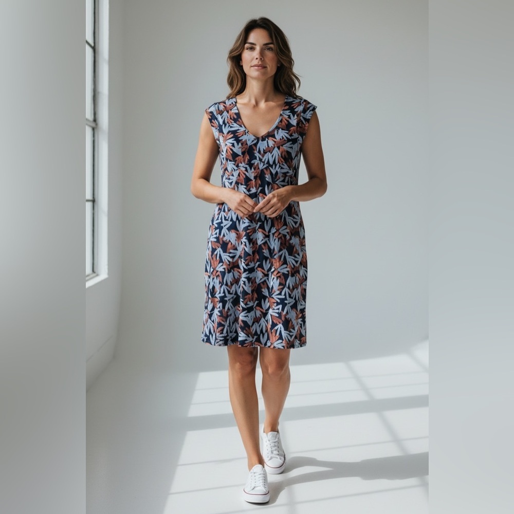 2/$30 L.L. Bean Blue Beech Point Slub Knit V-Neck Sundress
